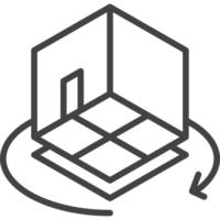 A black and white image of a box with a circle around it png