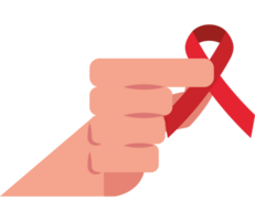 A hand holding a red ribbon with a finger pointing at it png