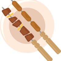A plate with two skewers on it png
