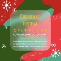 Christmas festival poster, abstract design, red and green color, white snowflakes, bold text, event details, gradient overlay, modern typography, promotional flyer. vector