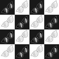 A seamless pattern featuring black and white monochrome glasses, arranged in a repeating seamless design. The minimalist pattern showcases repeating glasses icons, creating a stylish, modern pattern vector