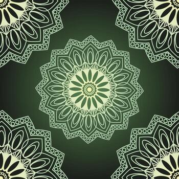 seamless mandala pattern featuring intricate designs in dark green and light green hues. The harmonious blend of moss green tones creates a calming and balanced visual, perfect for various projects. vector