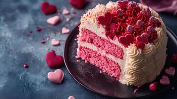 St. Valentines day cake with red and pink cream photo