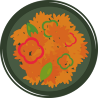 A plate of food with carrots, peppers and onions png