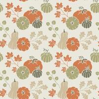 Fall pattern with pumpkins and leaves vector