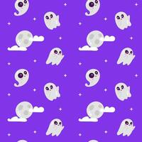 Seamless pattern with cute ghost and moon on purple background vector