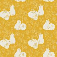 Yellow fall pattern with pumpkins and leaves vector