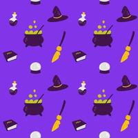 Seamless pattern with witch's tools and potion vector