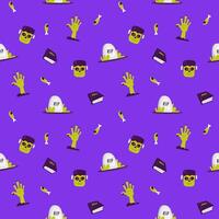 Seamless halloween pattern with zombie hand book skull vector