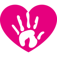 A pink heart with a handprint on it png