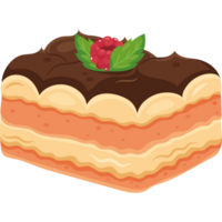 Cake with chocolate frosting and raspberry leaves png