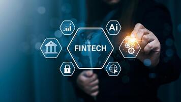 Fintech Technology, Integration of Financial Technology, Artificial Intelligence, and Modern Business Solutions in a Digital Era, internet payment, online shopping, financial technology concept. photo