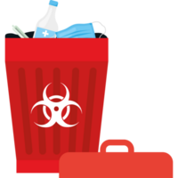 A red trash can with a biohazard symbol on it png