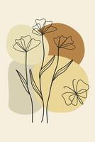 Abstract flowers and butterfly modern botanical boho single line art. illustration vector