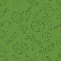 Seamless pattern hand drawn foods and vegetables on green background. illustration vector