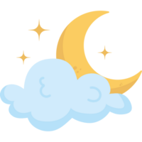 A cartoon cloud with a moon and stars png