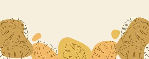 Banner background including Line drawing of leaf monstera Modern boho single line art. vector