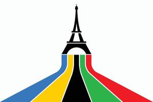Colored rainbow lines flag converge in Eiffel Tower vector