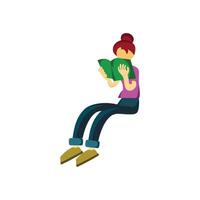 Girl reading a book on a white background. Cartoon illustration in a flat style. Campaign element design promotes reading culture in a cute flat style vector