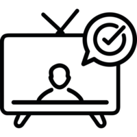 A black and white image of a television with a person sitting in front of it png