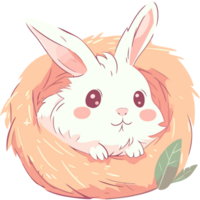 A cute white rabbit in a nest with leaves png