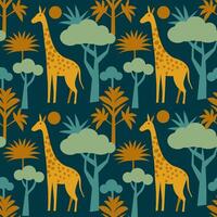 bright giraffes on a background of floral patterns vector