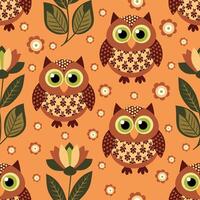 owls in flowers on a bright background vector