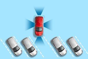 Parking smart car sensor autonomous view. Automobile park assist drive safety photo