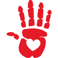 A red hand with a heart in the middle png