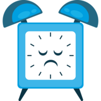 An alarm clock with a sad face png
