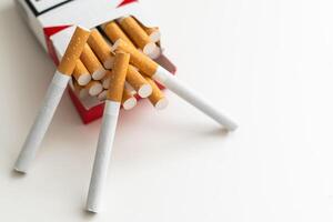 Close-up of cigarette box with filter cigarettes on white background photo