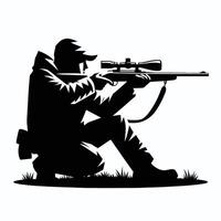 a silhouette of a man with a rifle and scope, hunting hunt vector