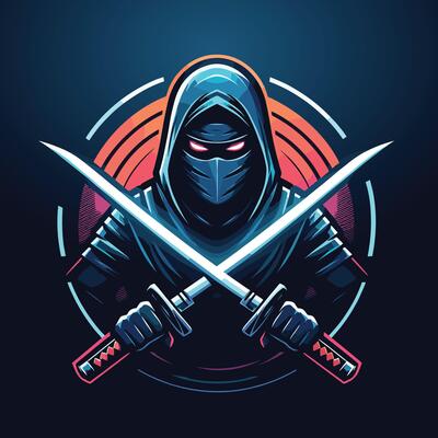 ninja with two swords on dark background gaming game e-sport sports team logo
