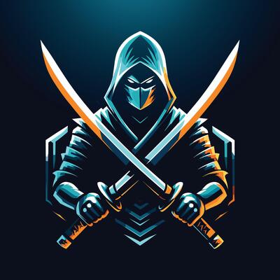 ninja with two swords on dark background gaming game e-sport sports team logo design