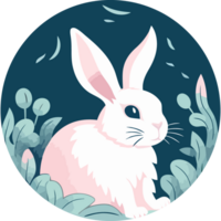 A white rabbit sitting in the grass surrounded by plants png
