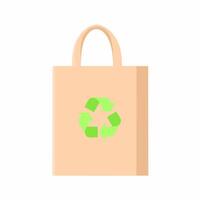 Paper bag with recycling sign isolated on white background. Reusable ecological preservation concept. illustration vector