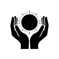 Silhouette of Uplifted Hands with Rays of Light Worship and Meditation Art vector