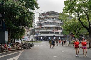Hanoi, Vietnam - 26 June 2024 The exterior of the Shark Jaws building in the center of Hanoi. This is a famous building in Hanoi overlooking the city center and Hoan Kiem Lake. photo