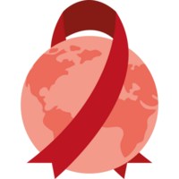 Red ribbon around the globe with a world map png