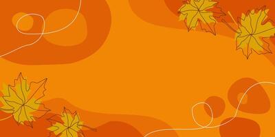 Autumn background orange colors abstract shapes, waves and leaves pattern with empty space for text. Template for banner, poster, social media vector