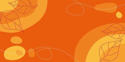 Autumn background orange colors abstract shapes, waves and leaves pattern with empty space for text. Template for banner, poster, social media vector
