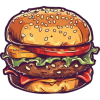 A hamburger is shown in a drawing style png