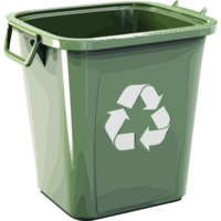 A green trash can with a white recycling symbol png