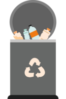 A trash can with bottles and cans inside png