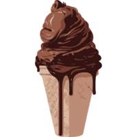Chocolate ice cream in a cone with a dark chocolate sauce png