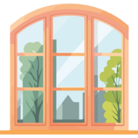 An open window with trees and buildings in the background png