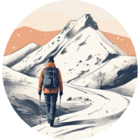 A person walking in the snow with a backpack png