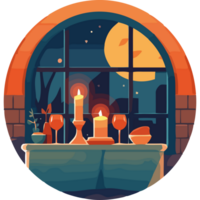 A table with candles and a full moon in the background png