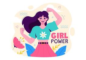 Girl Power Cartoon Illustration Emphasizing Womens Rights and Equality in a Flat Style Design vector