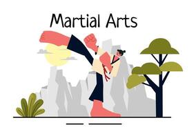 Martial Artist Illustration Performing a High Kick in a Karate Training Session vector